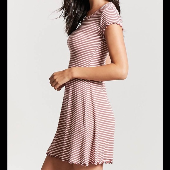 SOLD Forever 21 Mauve Striped Lettuce Edge Dress - Picture 5 of 5